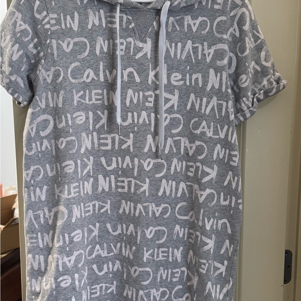 Calvin Klein Heather Gray Logo Hoodie Dress